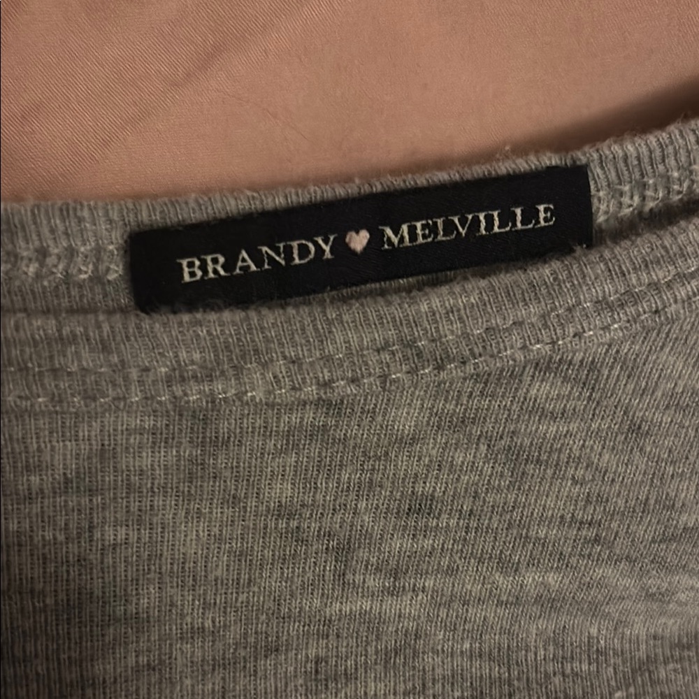 Brandy Melville Gray Tee with Pink Stripe - Picture 2 of 2